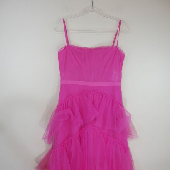 Betsy & Adam Tiered Tulle Ruffle Corset Gown Dress Sz 10 Hot Pink Mesh NEW $308 - Picture 6 of 10